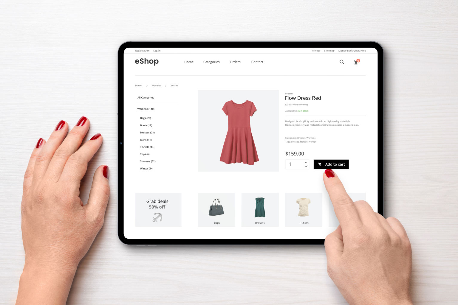 E-commerce product highlights on tablet
